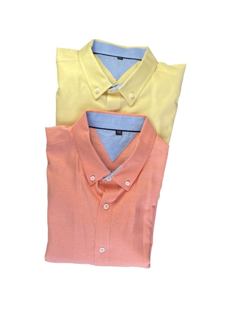 Lot 2 Mens XXL Shirt Yellow Peach Solid Button Down Long Sleeve Classic Casual